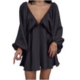thumbnail image 2 of Gspmoly Robes Décontractées pour Femmes, Robe à Manches Longues pour Femmes à Col en V Longueur Genou Aguichant Rétro Coupe Ample Robe Formelle pour Femmes Offres Hebdomadaires, 2 of 5