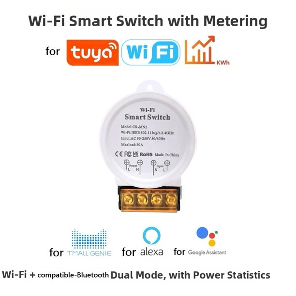 WiFi Smart Switch 30A 90-250V With Energy Meter – Tuya/Smart Life App, Voice Control For Alexa & Google Assistant (Black)