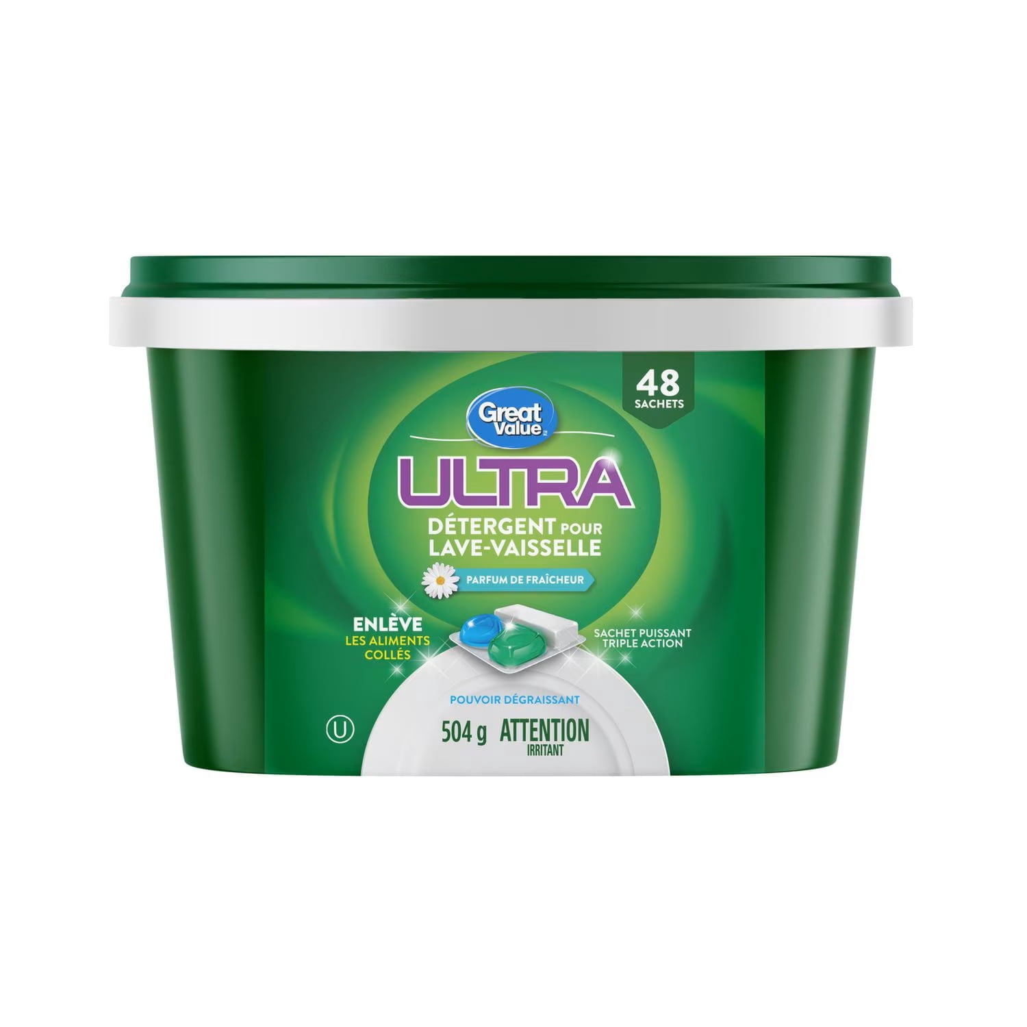 Sachets de détergent pour lave-vaisselle ultra Great Value, 48 un.