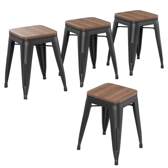 Changjie Furniture Tabourets de 18 Pouces Chaises de Salle à Manger en Métal Ensemble de 4 Tabourets Courts Empilables pour l'École Chaises de Salle de Classe (18 Pouces, Noir Mat)