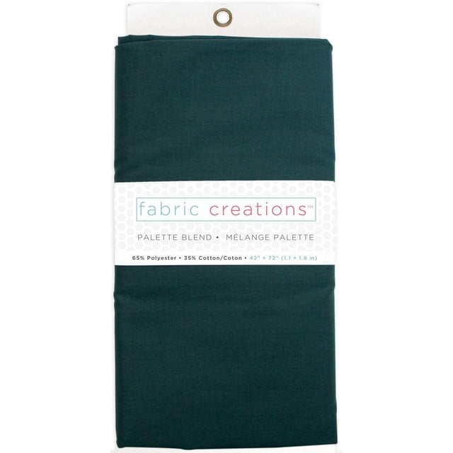 Fabric Creations Polycotton 65/35 pre-cut fabric in dark teal, folded with a white label showing brand and fabric blend details, measuring 42 by 72 inches (1.1 by 1.8 meters), lightweight and versatile for quilting, garment stitching, and home décor projects such as pillows and table coverings.