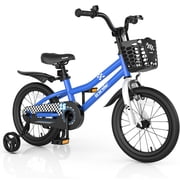 Costway 16" Kid's Bike with Removable Training Wheels & Basket for 4-7 Years Old Blue
