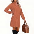 thumbnail image 4 of Mceream Robes pour Femmes à Manches Longues Grande Taille Décontractées Printemps Automne Robes Col en V Tricot Côtelé Robe Chandail Légère avec Fermetures Éclair Orange m, 4 of 5