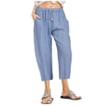 thumbnail image 1 of Timegard Capri Shorts for Women Cotton Linen Elastic Waisted Drawstring Lounge 3/4 Shorts with Pockets, 1 of 6