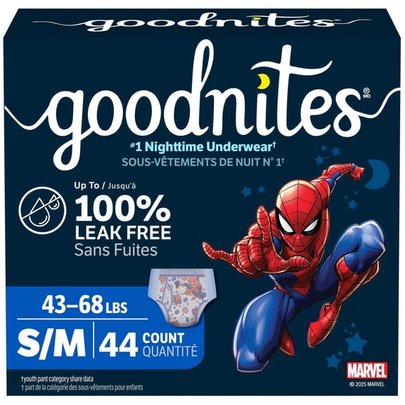 Goodnites Boys Nighttime Bedwetting Underwear, S/M (43-68 lbs), 44 Count (Select for More)