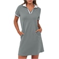 thumbnail image 1 of Mgmyaa Robe Chemise Mini d'Été Décontractée pour Femmes Polo Dress Unie à Manches Courtes, Col en V, Tennis Golf, avec Poches, 1 of 8