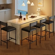 QinaQin Bar Stools Set of 4, 37 Inch Upholstered Barstools with Metal Legs, Backrest and Footrest