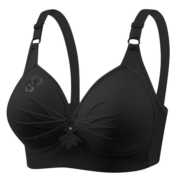 VEKDONE Woman's Printing Gathered Together Large Size Daily Bra Underwear No Rims Black M