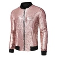 thumbnail image 2 of INSPIRE CHIC Vestes pour Hommes Manches Longues Fermeture Éclair Blouson Bomber Pailleté Manteaux m Rose Or, 2 of 7
