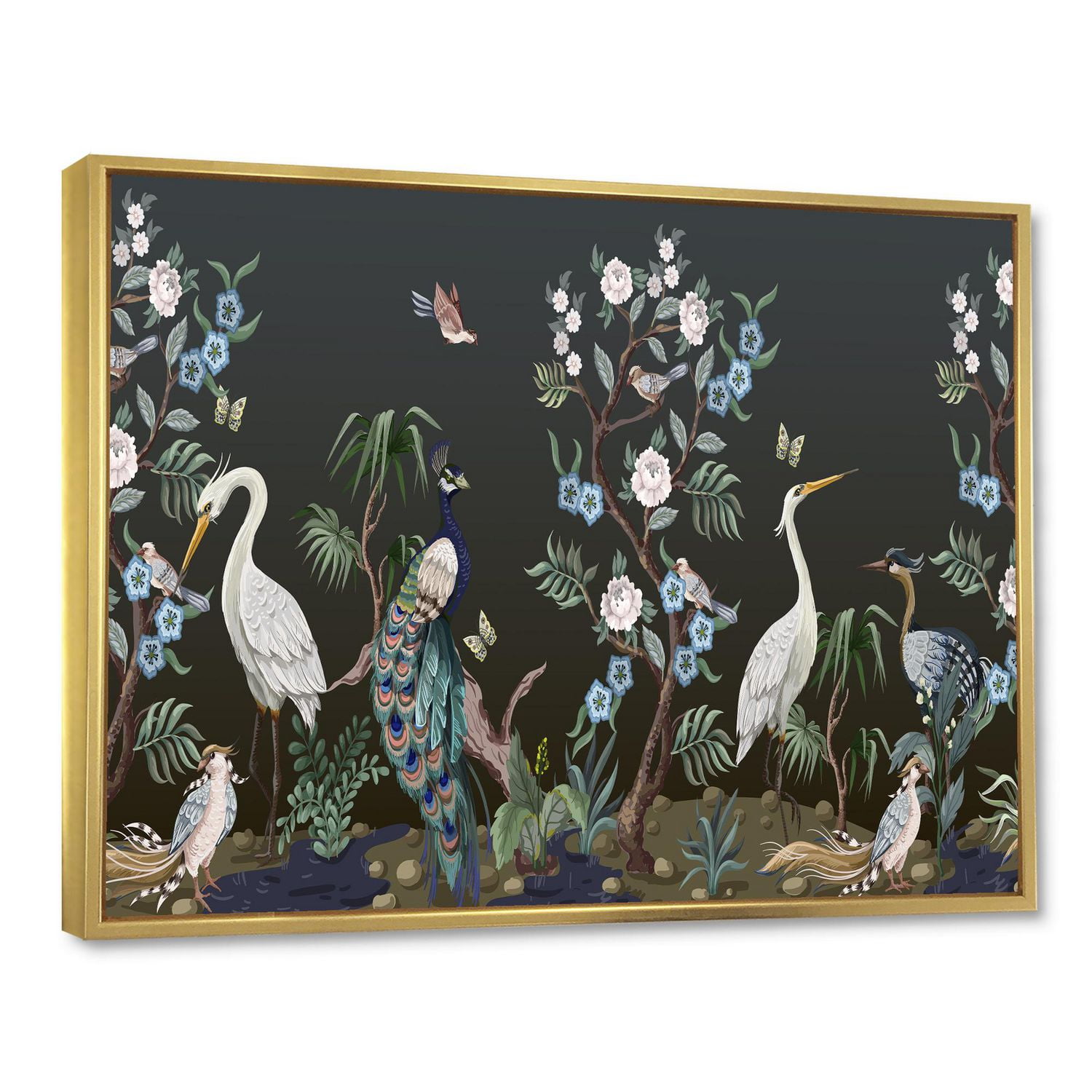 Designart Chinoiserie Aux Oiseaux Et Pivoines IV ART MURAL À CADRE FLOTTÉ