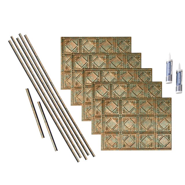 Fasade Traditional Style 4 Decorative Vinyl Backsplash Kit 15 sq ft Copper Fantasy