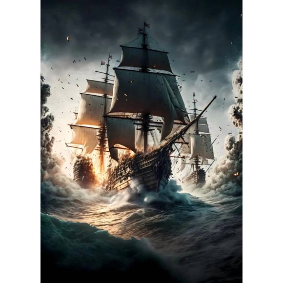 Fantasy Pirate Ship Poster Canvas Painting Waterfall in Forest Nature Tree of Life Wall Art Pictured For Living Room Home Decor50 x 70 cm, unframed,SKU-04