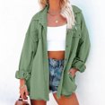 thumbnail image 2 of IROINID Veste Blouson Mi-Longue pour Femmes Col Rabattu Couleur Unie Manches Longues Ample avec Poches, Vert, 2 of 7
