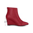 thumbnail image 5 of Allegra K Bottines à Talon Compensé à Bout Pointu avec Fermeture Éclair pour Femmes Rouge 7, 5 of 5