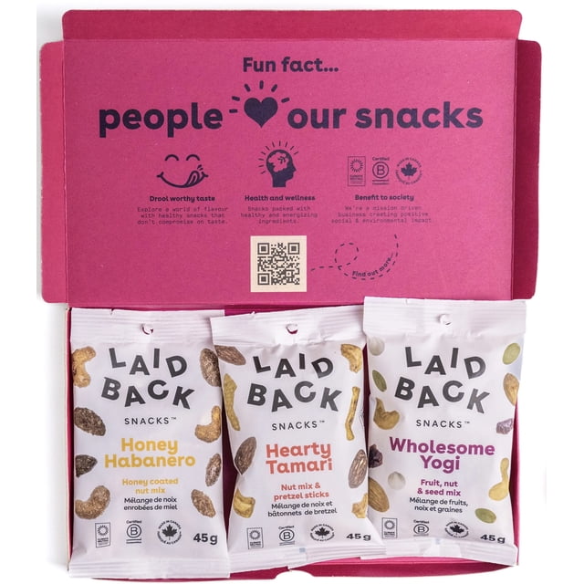 Laid Back Snacks - Noix et Graines Rôties à Sec Sans Besoin d'Huile Collations Santé Boîte Format Échantillon - 3 x 45 g (avec Trois de Nos Collations les Plus Populaires)