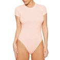 thumbnail image 1 of LUXUR Combinaison Femme Manches Courtes T-Shirt Body Col Rond Hauts Justaucorps Décontractés Couleur Unie Rose S, 1 of 4
