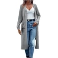 thumbnail image 3 of Sentmoon Womens Fall Sweaters Plus Size Long Sleeve Cardigans Solid Color Stretchy and Flexible Loose Knitted Women Fall Clothes with Pocket Winter Streetwear for Weekend Brunch Outfit Gray M, 3 of 7