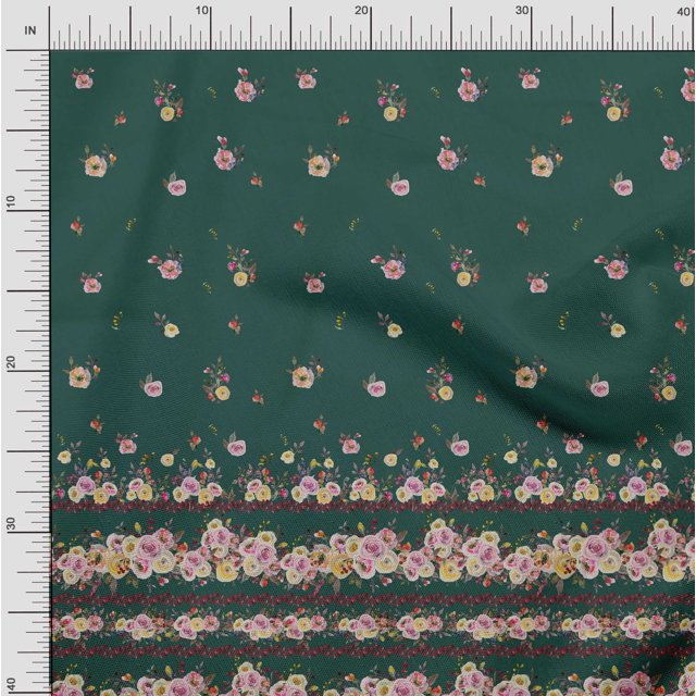 Soimoi Green Rayon Fabric Floral Panel Printed Craft Fabric by The Yard 42 Inch Wide