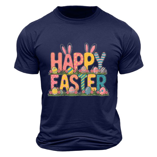 Plebaso T-Shirts de Pâques pour Hommes à Manches Courtes, Col Rond, T-Shirt Graphique, Hauts Imprimés, T-Shirts Décontractés d'Été pour Hommes