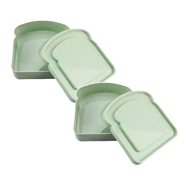 Oleegame 2PC Kids Snack Boxes For School Reusable Sandwich Containers Bread Snack Meals Plastic Shaped Food Storage Bread Boxes Green