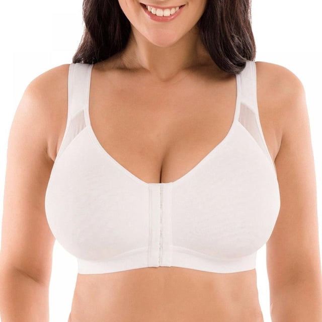 Women Post-Surgical Sports Support Bra Front Closure with Adjustable Straps Wirefree Padded Workout Bra Tops