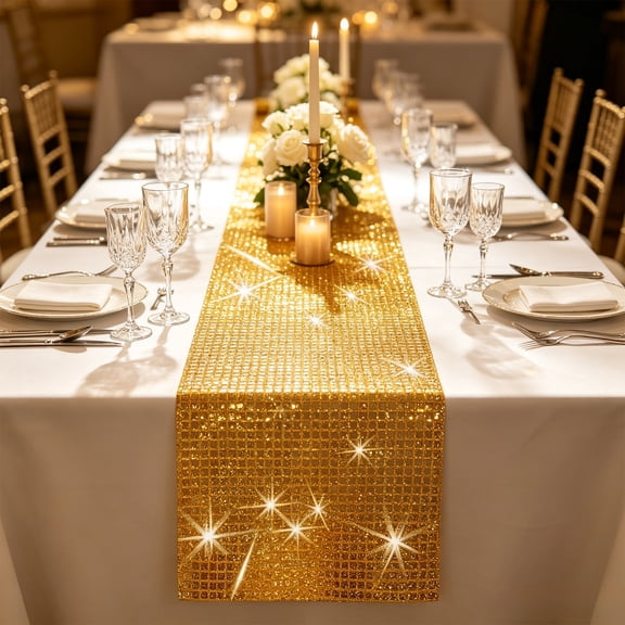 r Chemin de Table à Paillettes Brillant Scintillant Décoration de Fête Housse en Tissu Métallique pour Mariage Anniversaire Fête Banquet Mise de Table à la Maison / Nappe Protectrice en Polyester à Carreaux Scintillante pour Salle à Manger, des
