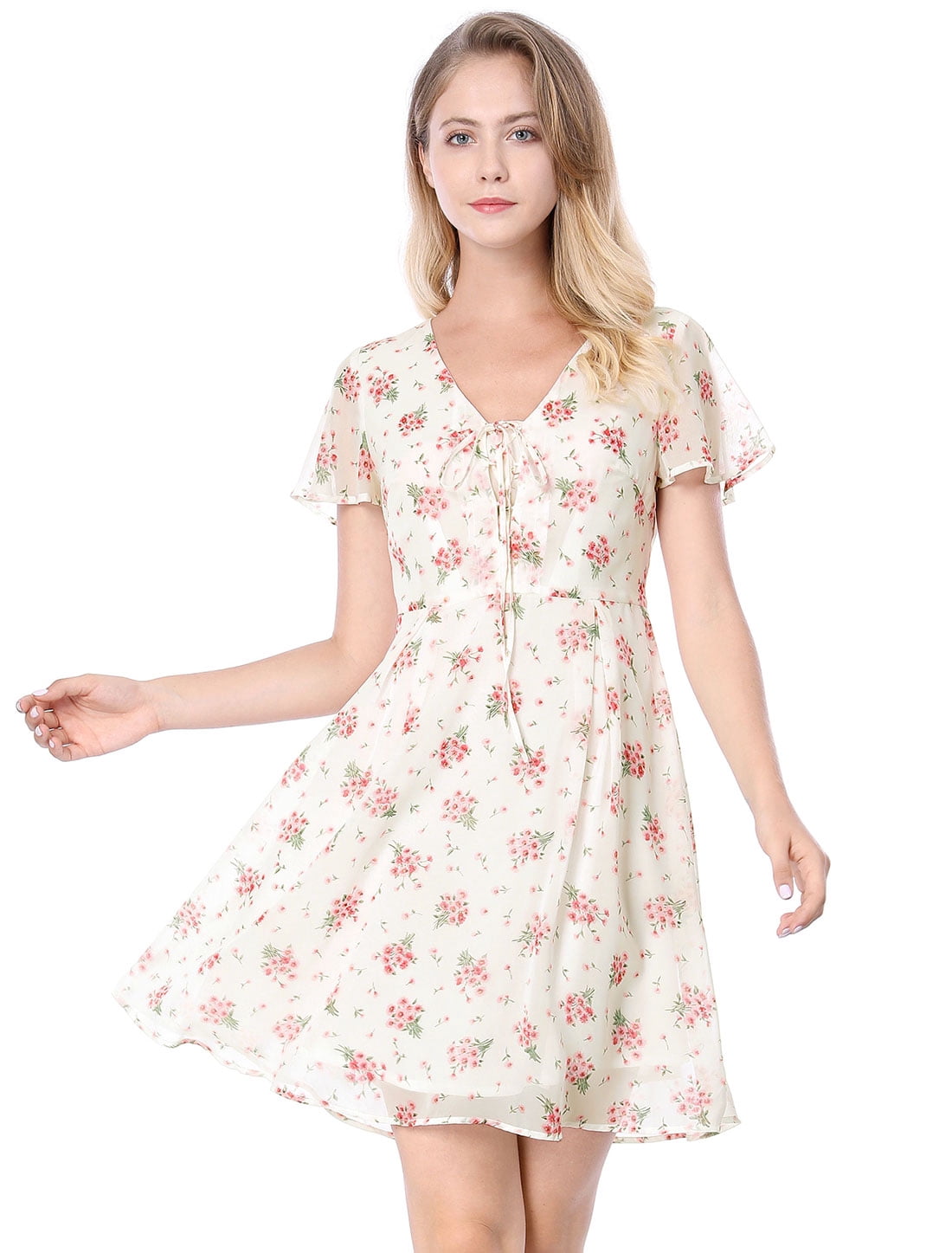 INSPIRE CHIC Women's Floral Lace-up Chiffon Dress