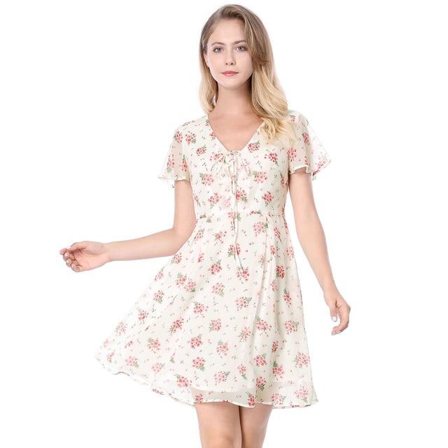 INSPIRE CHIC Robe en Mousseline à Lacets à Fleurs pour Femme
