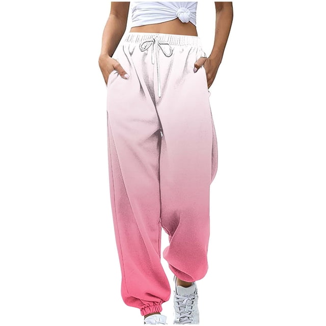 Erwazi Sweatpants for Women Gradient Printed Drawstring Loose Joggers with Pockets Fall Winter Comfy Workout Gym Running Pants
