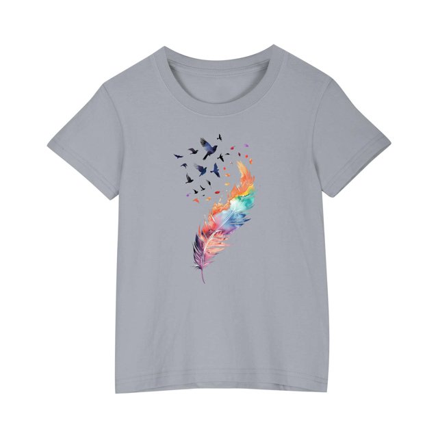 RXIRUCGD 2025 Vêtements d'Été pour Enfants T-shirt Imprimé Mode Mignon Col Rond Manches Courtes