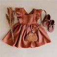 thumbnail image 3 of AJIWYH Robe d'Été pour Fillettes Manches Volantes en Lin Coton Imprimé Uni Robe Dos Nu Princesse Mignonne Rouge, 3-4 Ans, 3 of 3