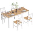 thumbnail image 3 of SogesPower Pine Wood Dinning Table Set of 5 Dining Table Set with 4 Chairs - Teak White, 3 of 10