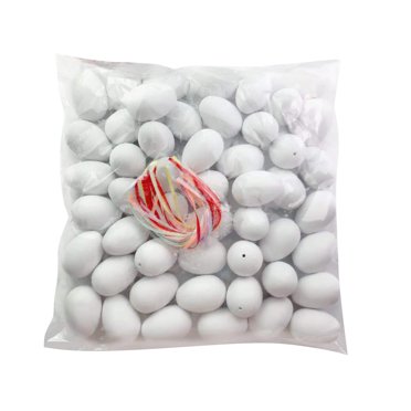 A White Color Easter Eggs 50 Pieces Plastic Fake With String Diy Painting Gift For Kids Craft Activity Decoration Educational Holiday Fun 24 Inch Size