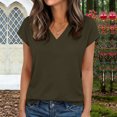 thumbnail image 2 of Women's Spring Summer Cap Sleeve Textured V Neck Blouse Dressy Casual Business Work Tops for Daily Party Vacation,Army Green,L, 2 of 8