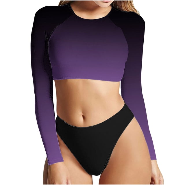 Birdeem Women Printed Long Sleeved Round Neck Split Swimsuit Swimwear
