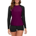 thumbnail image 1 of Penkiiy Women's Long Sleeve Sun Protection Rash Guard Wetsuit Two Piece Swimsuit Set S Purple, 1 of 4
