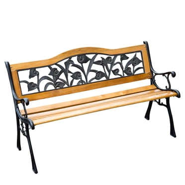 Outsunny 50" Banc de Jardin 2 Places, Causeuse pour Cour, Pelouse, Véranda, Patio, Fonte / Boisé, Naturel