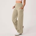 thumbnail image 2 of VINUSLI Fall Womens Pants Wide Straight Leg High Waisted Workout Sweatpant Tummy Control Stretchy Bootcut Solid Pull On Pant Beige,S, 2 of 7