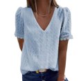 thumbnail image 1 of LSLJS T-Shirts pour Femmes Mode Femmes Décontracté Uni Manches Courtes Col en V T-Shirt en Dentelle Blouse Hauts, 1 of 8