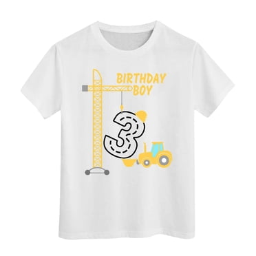 Sunnyoo Toddler Boys Birthday T Shirt Excavator Graphic Short Sleeve T-Shirt, White
