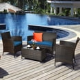 thumbnail image 2 of Costway 8PCS Rattan Patio Furniture Set Cushioned Sofa Chair Coffee Table Peacock Blue, 2 of 10