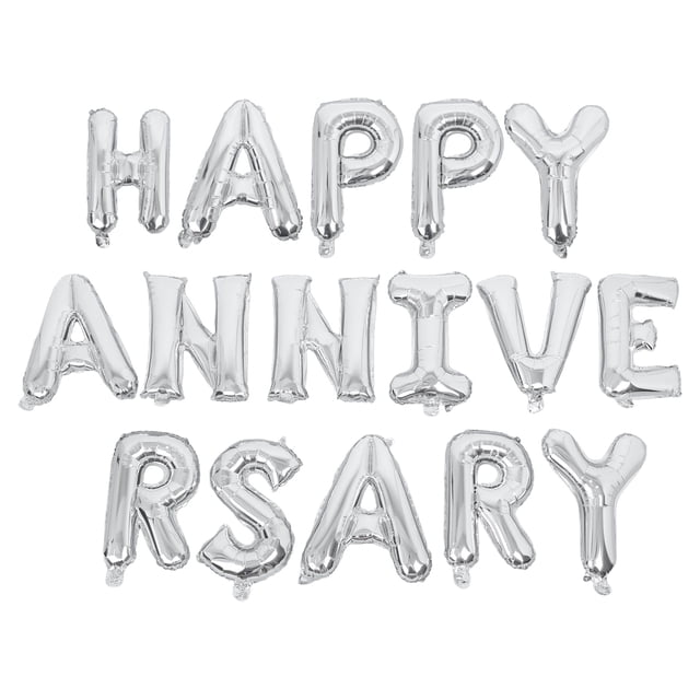 Miangastore 16 Inch HAPPY ANNIVERSARY Letters Balloons Decorative Aluminum Film Balloons Set for Wedding Party (Silver)