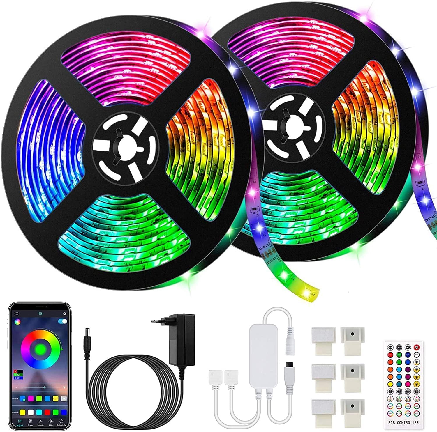 10M Bluetooth LED Strip 5050 RGB LED Strip Bedroom Multicolor Flexible Light Strip, Controlled by Smartphone APP, Synchronize with Music Rhythm/Timer Function