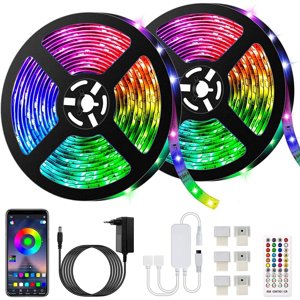 10M Bluetooth LED Bande 5050 RGB LED Chambre à coucher Multicolore Bande de lumière flexible, contrôlé par Smartphone APP, Synchroniser avec la fonction Rythme/Timer de musique