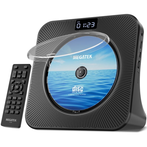 MEGATEK Portable CD Player Bluetooth for Home, Desktop CD Player with Stereo Speakers, FM Radio, USB, LED Display, AUX/Headphone Jack, Remote –