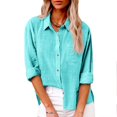 thumbnail image 2 of Womens Cotton Button Down Shirt Casual Long Sleeve Loose Fit Collared Linen Work Blouse Tops with Pocket, 2 of 8