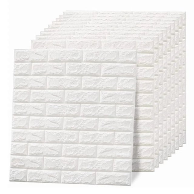 Decorative 3D Wallpaper, Faux Brick Wall Panel Cuttable Prevent Collision White For Bedroom