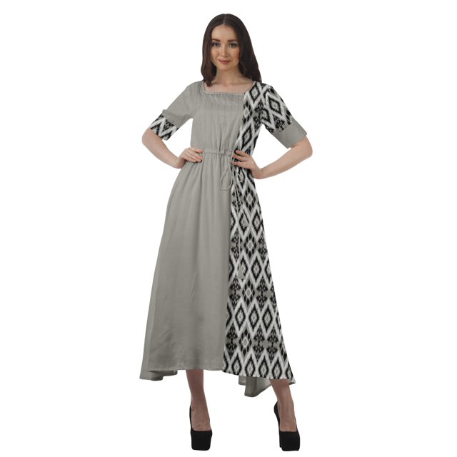 Moomaya Robe de Soirée à Manches Courtes en Viscose Style Santoon à Encolure Dégagée pour Femmes