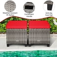 thumbnail image 4 of Gymax Set of 2 Rattan Patio Ottoman Footrest Wicker Footstool w/ Red Cushions, 4 of 7