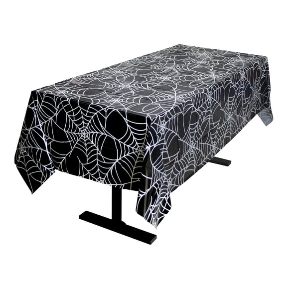 Nappe en plastique Halloween motif toile d'araignée noir et blanc, 84 po x 54 po, Way To Celebrate